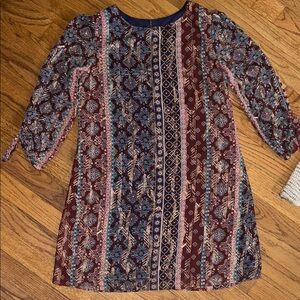 Girls Patterned Tribal Long Sleeve Sheer Layered Dress NWOT size 14